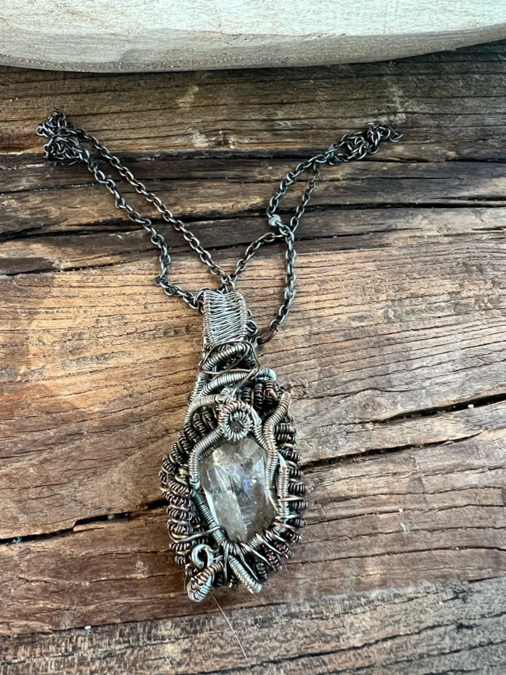 Handcrafted Wire-Wrapped Clear Crystal Pendant Necklace - Silver-Tone magical